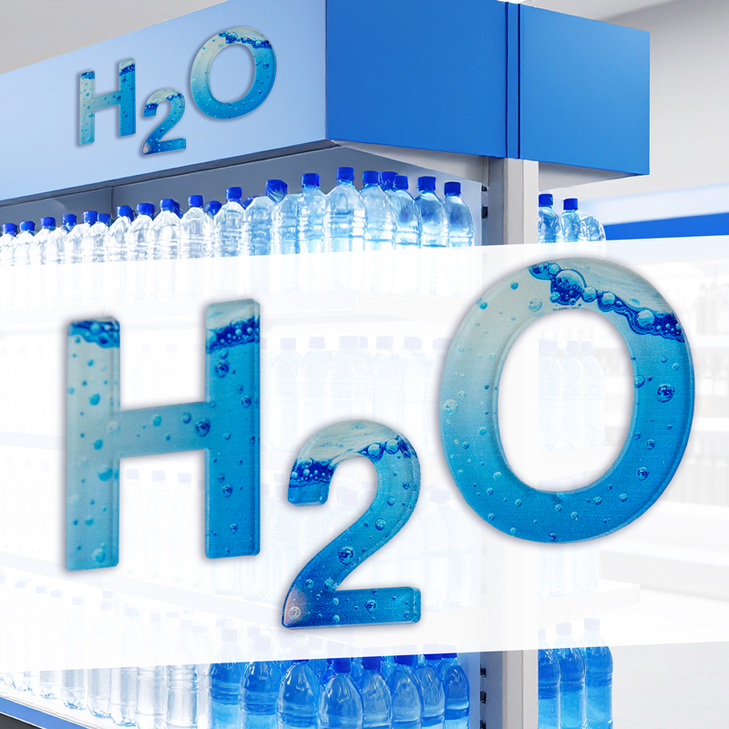 H2O PMMA Schriftzug